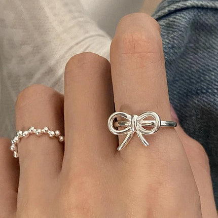 VENTFILLE 925 Sterling Silver Bow Tie Open Finger Ring For Women Gift Cute Design Fashion Jewelry Gift Wholesale