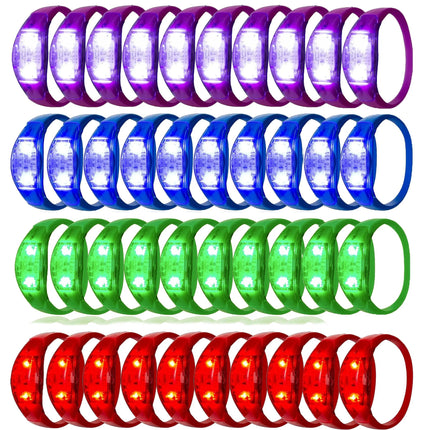 12-240Pcs LED Glow Bracelets Sound Activated Light Up Bracelets for Adults & Kids with Flashing LED Strobe for Night Events