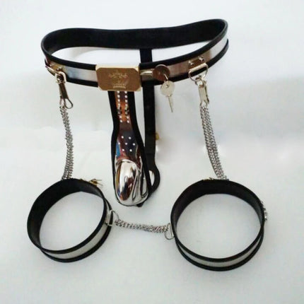 Male Chastity Belt Pants Thigh Ring Cuffs BDSM Bondage Stainless Steel Metal Chastity Device Gear Erotic Sex Toys For Adults