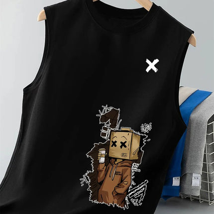 100% Pure Cotton Summer Men's Fashionable Casual Loose I DON'T CARE Letter Pattern Printed Fitness Sports Sleeveless Vest