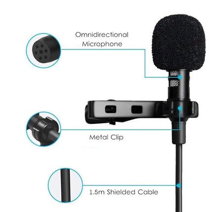 Portable 1.5m Lavalier Mini Microphone Condenser Clip-on Lapel Mic Wired USB/3.5mm/Type-C/Microfon For Mobile Phone Computer PC