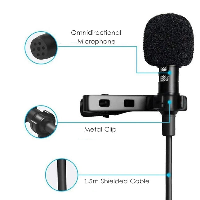 Portable 1.5m Lavalier Mini Microphone Condenser Clip-on Lapel Mic Wired USB/3.5mm/Type-C/Microfon For Mobile Phone Computer PC