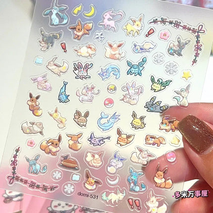 Eeveelution Nail Stickers Pokémon Anime Peripheral Cute Cartoon Creativity Exquisite Sticker New Fashion Exquisite Diy Sticker