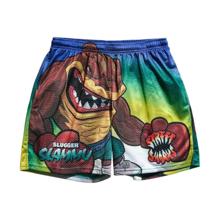 American Street Sharks Retro Shorts Summer Basketball Mesh Shorts Men's Athleisure Shorts Beach Shorts Breathable Quick-drying
