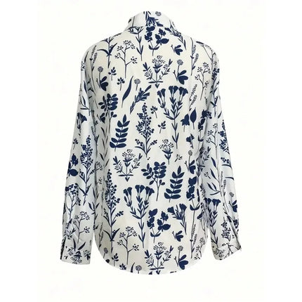 Plus Size women's loose and versatile collared button up shirt fashion casual and versatile retro women's printed Top