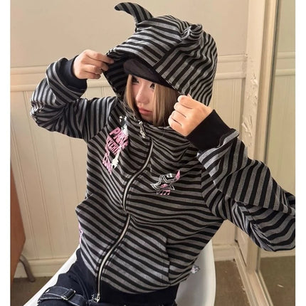 Japanese Kawaii Sweatshirt Long Seleeve Casual Women Subculture Hoodies Rivet Print Coat Cute Sweet Style Chic Women Clothing
