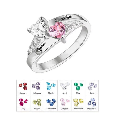 Personalized 1-8 Birthstone Rings Custom Engraved Name Ring Customized Promise Heart Birthstone Ring Gifts for Family Women