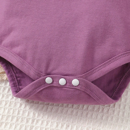 Newborn Girl Baby Set Purple Flared Sleeve Bodysuit + Flower Backband Pant for 0-24 Months Old Female Baby Spring & Autumn Set