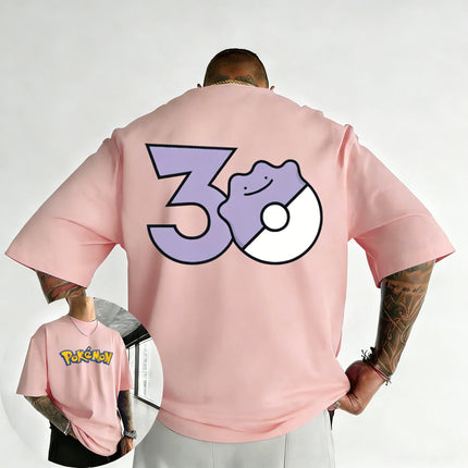 2026 Pokémon 30th Anniversary Ditto Printed T-shirt Summer New Men's and Women's Trendy Large Loose Casual Y2K Short Sleeve Top