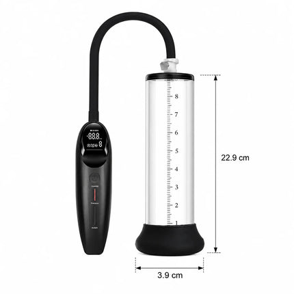 Electric Male Vacuum Pump with Clear Measuring Cylinder Digital Display Black Hose and Man Masturbation Trainer Sex Toy