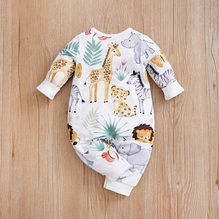 Spring And Autumn Boys And Girls Cute Cartoon Tropical Animal Aop Print Long Sleeve Baby Bodysuit