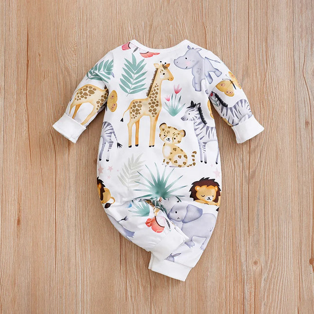 Spring And Autumn Boys And Girls Cute Cartoon Tropical Animal Aop Print Long Sleeve Baby Bodysuit