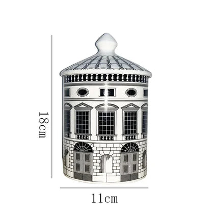 Creative Black and White Architectural Art Ceramic Jar Candle Bottle Jewelry Cosmetics Storage Jar Gift Ornament Home Decoration