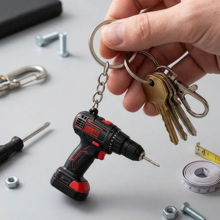 Mini Electric Drill-shaped Key Chain Silicone Cool Drill Key Ring Lifelike Lightweight Handheld Drill Bag Pendant Gifts/Decor