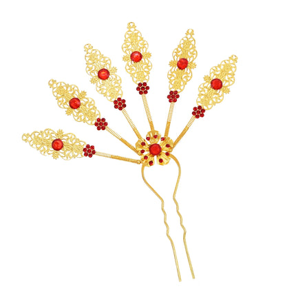 New Golden Alloy Leaf Crystal Flower Hairpin Hair Accessories for Women Thailand Ethnic Dance Party Decoration Headwear Jewelry