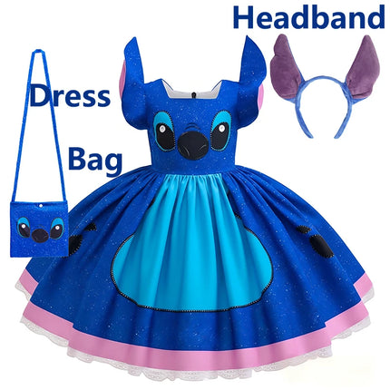 Stitch Movie Cosplay Dress Fancy Birthday Party Girl Printed Halloween Role Play Princess Dress Formal Dress Up Dresses 2-10Y