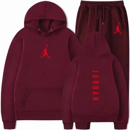 Men's pullovers for autumn and winter, solid-color hoodie + stretch waist jogging pants two-piece set, fashionable outdoor casua