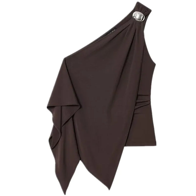 Women's Asymmetric Svel Pleated Design Top Versatile Autumn New Arrival Faionable Outerwear Casual Regular Length