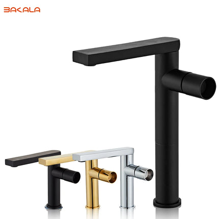 Modern Black Polished Bathroom Sink Faucet Deck Mount Single Hole Single Handle Basin Mixer Tap for Hot & Cold Water