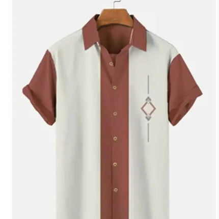 Stripes Simple Casual Dress Shirts European Size Men's Hawaiian Fashion Short Sleeve Loose Breathable Top Button Summer