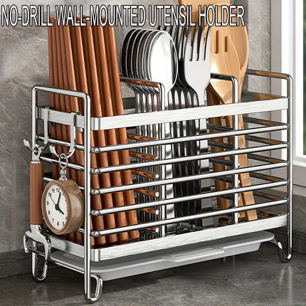 No-Drill Wall-Mounted Utensil Holder Stainless Steel Space-Saving Organizer For Kitchen Cutlery Ideal For Small Spaces