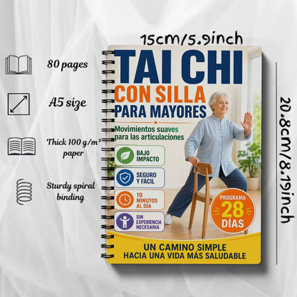 Spanish Version Seated Tai Chi Practice Book for Seniors & Beginners Spiral-Bound Martial Arts Exercise Manual with Progressive
