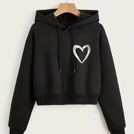 Fashion Love Heart Letter Print Autumn Winter Cropped Sweatshirt Crop Top Hoodie Y2k Sweatshirts Gothic Casual Style Clothes