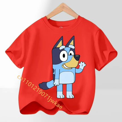 2026 Summer Cartoon Printing Graphic Baby Outdoors Short Sleeve Tee Daily Wear Top Hot Bluey Themed Kids Boys Girls T-Shirt