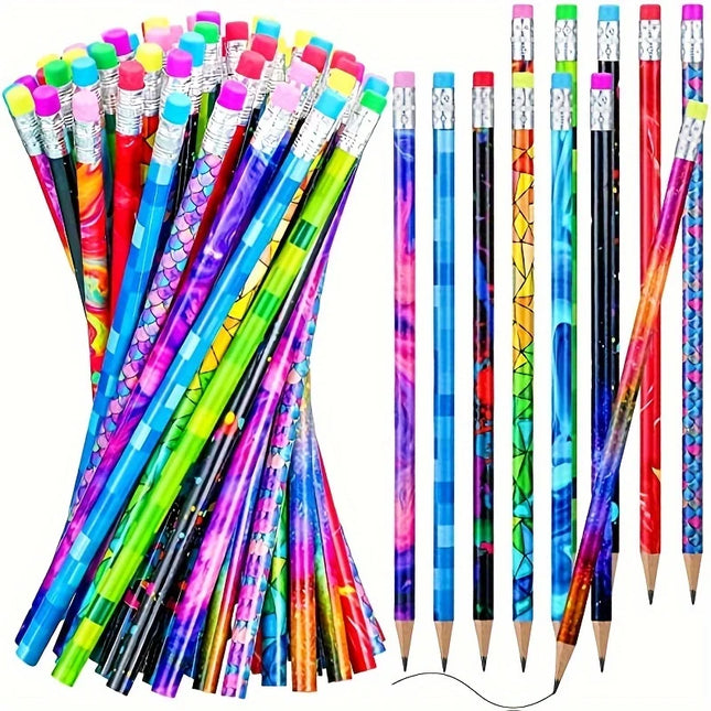 30/60pcs Wooden Pencils with Erasers: Sketching Pencils for Students, Combination Pencils for Writing, School Supplies, Stationery