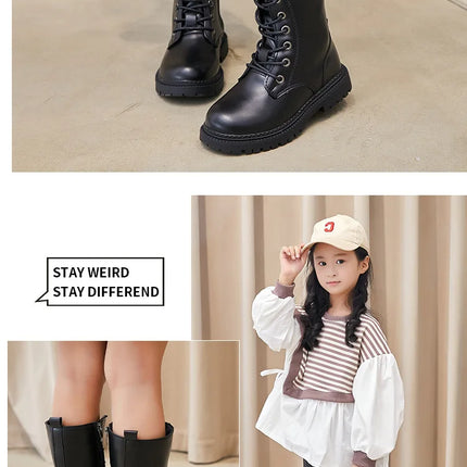 Girls Long Boots Children Knee-High Fashion Motorcycle Boots Rubber Soft Platform for Princess Kids High Boots Classic Winter