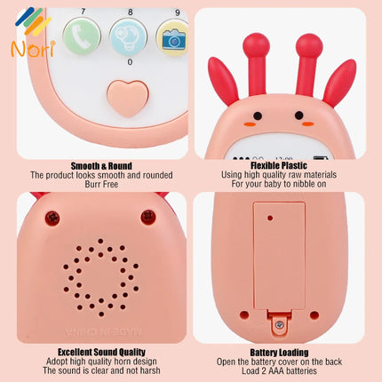 Nori Baby Cartoon Simulation Mobile Phone Toy with Teether Infant Early Educational Music Toy