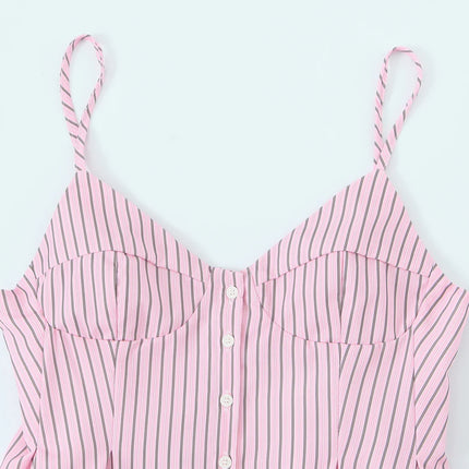 DUOPERI Women 2025 New Fashion Poplin Striped Backless Camisole Thin Straps V-Neck Female Chic Lady Casual Mujer Tops
