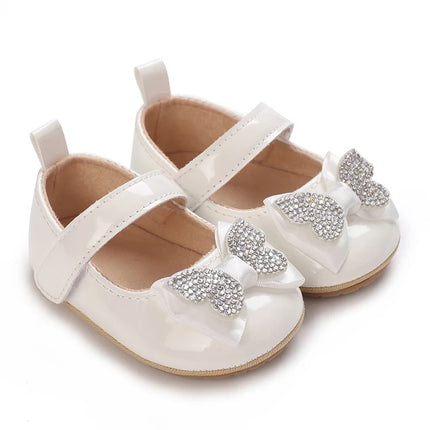 Infant & Toddler Mary Jane Shoes with Bow, Faux Leather, Fabric Lined, Comfortable Flat Sole, with Easy Fasten for Daily & Casua