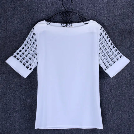 Summer Fashion Women Blouses & Shirts Hollow Out Sleeve Slash Neck Chiffon Blouse Plus Size 5XL