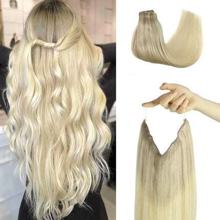 Wire Hair Extensions Real Human Hair Balayage Dark Brown to Chestnut Brown Invisible Transparent Remy Fish Line Hair Extensions