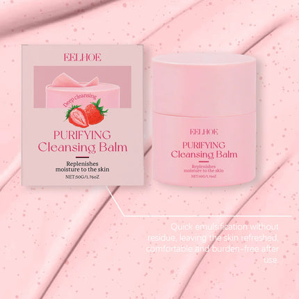 EELHOE Strawberry Cleansing Balm Makeup Remover Deep Cleansing Face Pore Cleaning Oil-Based Magic Purifying Cleansing Balm 50g