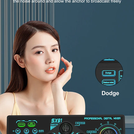 SX91 48V Audio Mixer with Voice changer,Podcast Mixer,Sound Card for Phone Gaming Karaoke Studio Live Streaming Podcast