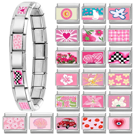 Y2K Wholesale Cute Heart Flowers Italian Charm Link Fit 9mm Stainless Steel Jewelry DIY Making Women Bracelets Gifts