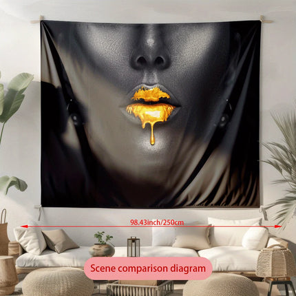 A lady wearing yellow lipstick Digital printing polyester wall tapestry suitable for use in living rooms bedrooms bars and party