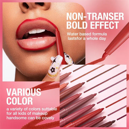 12 Colors Waterproof Lip Liner Pencil Matte Red Brown Plumping Lip Stain Long-Lasting Smooth Perfect Outline & Filling Lips