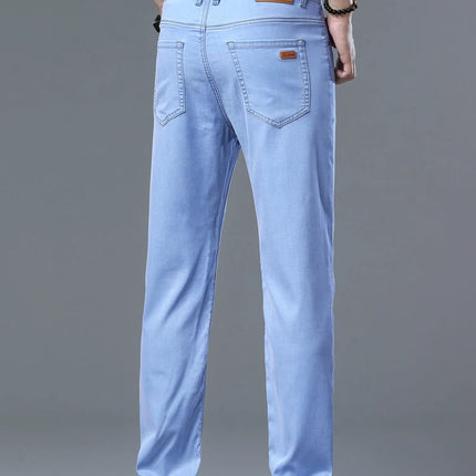 Lyocell Ice Silk Jeans Men's Comfortable Soft Cool Drape Casual Trousers Spring Summer Thin Korean Business Straight Denim Pants