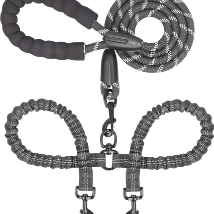 Double Dog Leash, Dual Dog Leash, 360 Swivel Tangle Free Bungee Walking Training Leash for Large Medium Dogs, Shock Absorbing Bu