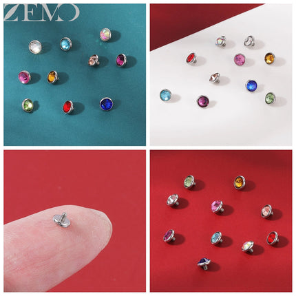 ZEMO 1 Piece 16G Stainless Steel Dermal Anchor Top 3MM/4MM Colorful CZ Crystal Micro Skin Diver Piercings Surface Body Piercing
