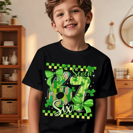 Six Seven Bruh 67 Meme Kids Clothes Happy St. Patrick's Day Girl Boy T-Shirt Children's Clover Irish Day Crew Neck Short Sleeves