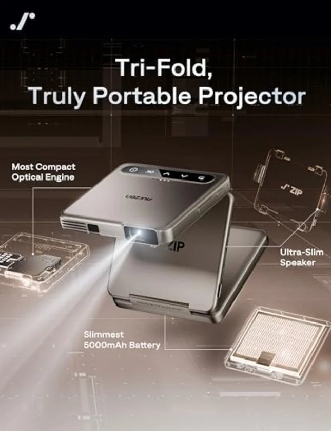 Yinzam ZIP Gold Tri-Fold Portable Projector DLP Mini Pocke Projector One-Click Screen Mirroring Type-C Fast Charging 5000mAh