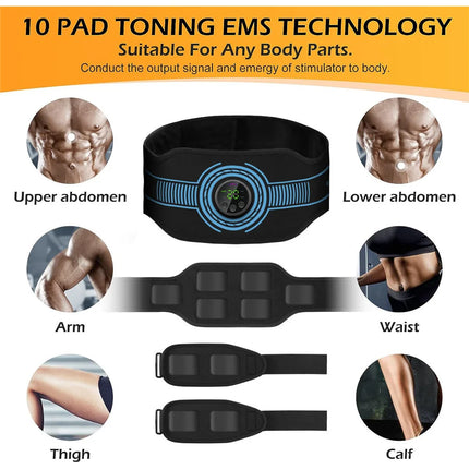 Smart EMS Ab Stimulation Belt - Rechargeable Muscle Toner for Home Gym Fitness & Body Contouring