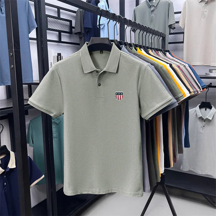men's summer luxury brand 100% cotton polo shirt, lapel print short-sleeve t-shirt, business casual breathable men's clothing