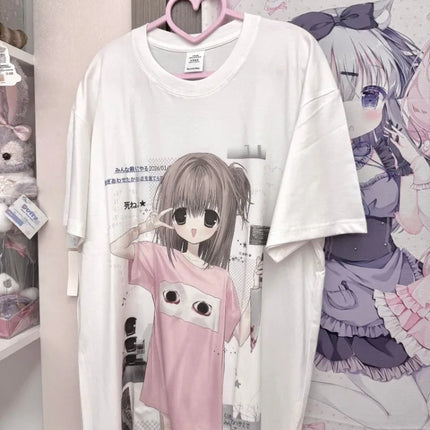 Kimutomo Women T Shirts Sweet Cartoon Printed Short Sleeve Loose Vintage Y2k Aesthetic Harajuku Tops Female Fashion Casual