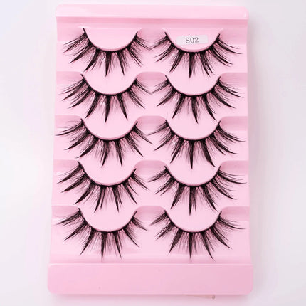 New 5 Pairs Wet False Eyelashes Naturally Wear False Eyelashes Everyday Sharp Tail Thick Simulation Cross Makeup Lashes