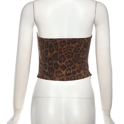 Weird Puss Leopard Print Corset Top Women Low-Neck Sexy Hottie Midnight Wild Coquette Hip Hop Trend Classic Street Strapless Vest